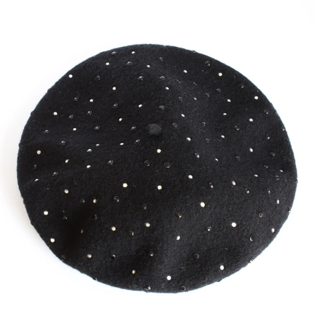 Norma Kamali OMO Hat Beret Black Wool Embellished Rare Retro Vintage 80s